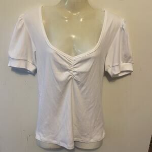 The Drop Women M Top Blouse Modal Blend Soft Puff Sleeve Sweetheart White Luxury